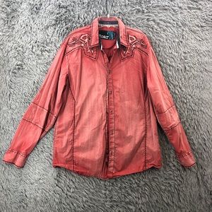 Roar Shirt Mens XX Large Signature Fit Button Up Rodeo Tab Sleeves Distressed